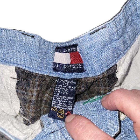 Tommy Hilfiger Mens Plaid Shorts 33 Brown Blue 60% Linen 40% Cotton Casual Summe - Picture 2 of 5